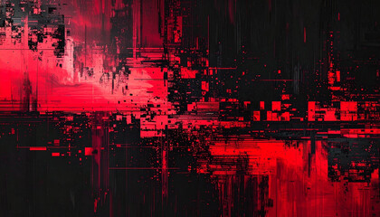 Abstract gradient of red black pixels forming digital noise pattern. Smooth transition, futuristic