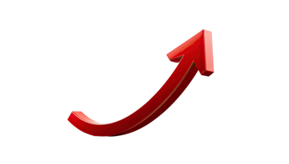 Red upward curving arrow