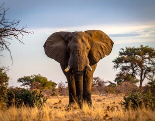Obraz premium Majestic elephant in savanna at golden hour