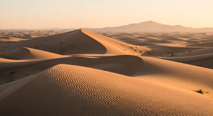 Dramatic sand dunes desert landscape photography golden hour wide angle nature's serenity