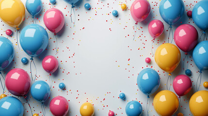 Colorful balloons and confetti create a festive frame.