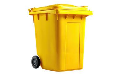 Yellow plastic garbage can