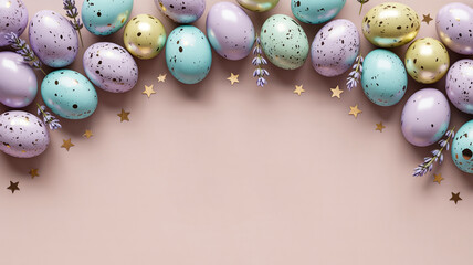 Obraz premium Pastel easter eggs with stars on a pink background