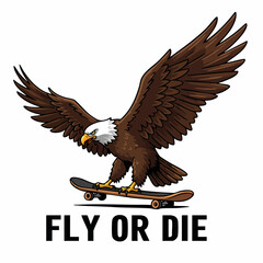 Detailed Cartoon Eagle Riding Skateboard with 