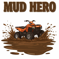 Detailed Artistic Offroad Vehicle Quad Bike Mud Splash Adventure Illustration