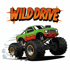 Cartoon Style Monster Truck Extreme Driving Offroad Adventure Illustration © Grafina
