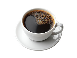 Fototapeta premium Aromatic black coffee in white cup and saucer, Isolated On White Background, Png Transparent