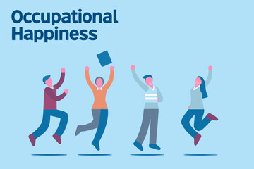 Diverse group of happy people celebrating occupational happiness and success together