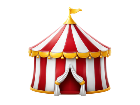 Classic red and white circus tent carnival big top, Isolated On White Background, Png Transparent