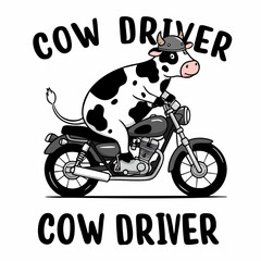 Cartoon Funny Cow Riding Motorcycle Animal Illustration Graphic Design