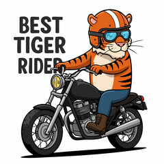 Cartoon Detailed Tiger Rider Motorcycle Mascot Emblem Fun Transportation Design