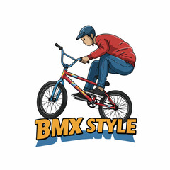 Cartoon Handdrawn BMX Style Illustration of a Cyclist doing Stunt
