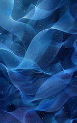 Abstract swirls of translucent blue, dotted with gold specks, creating a dynamic and ethereal design.