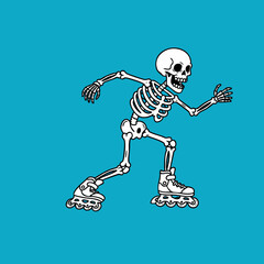Cartoon Bone Figure Roller Skater Character Design with Cool Pose