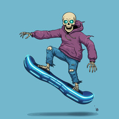 Cartoon Stylish Skeleton Character Riding Snowboard Winter Sport Illustration