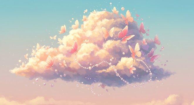 Dreamlike cloud with butterflies - Powered by Adobe