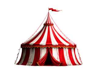 Classic red and white circus tent isolated on black, Isolated On White Background, Png Transparent