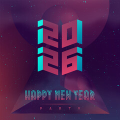 Abstract planets. Futuristic design poster with abstract elements in dark space. Applicable for covers, placards, music posters and dj flyers. Happy New Year 2026. Illustration on the space theme.