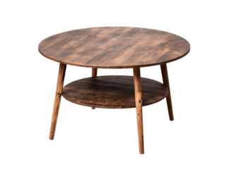 Rustic wooden coffee table with two tier shelf design, Isolated On White Background, Png Transparent