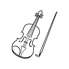 Simple violin and bow drawing line art