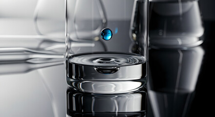 A Blue Liquid Drop Entering a Glass Beaker in a Laboratory