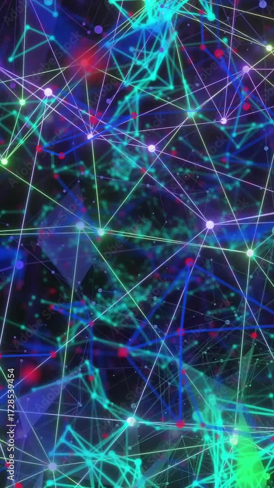 Poster animation of network of connections with glowing nodes over black background