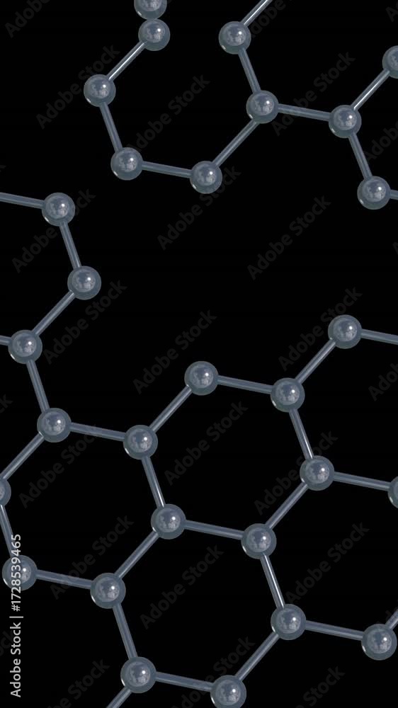 Aufkleber animation of 3d micro of network of molecules on black background