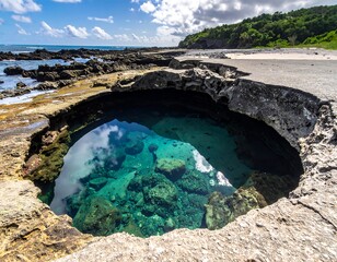 Coastal natural pool reflecting sky