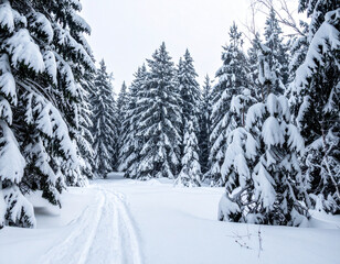Obraz premium Snowy forest trail winter landscape