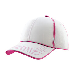 A white baseball cap with pink trim
