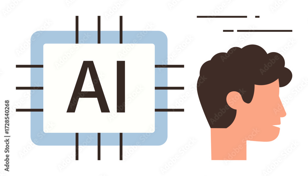 Aufkleber human profile facing ai processor with circuit lines suggesting technology integration and innovatio