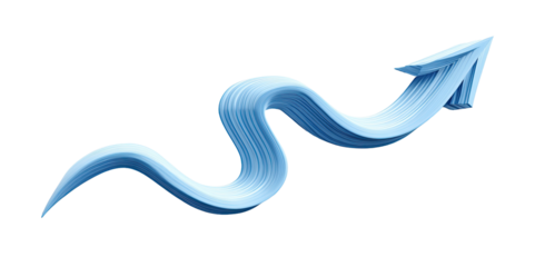 Abstract, upward-pointing arrow with a wavy, stylized design.  Light-blue color