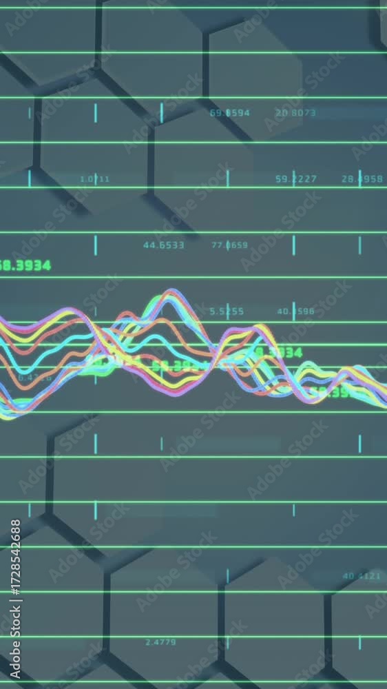 Poster animation of statistics and data processing on grey background