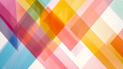 dynamic composition of multicolored chevrons pointing up-right layered in semi-transparent bands across a white backdrop