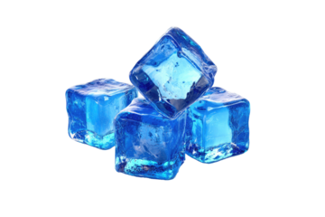 Four vibrant blue ice cubes