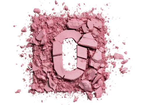 Pink cosmetic powder exploding around a shattered letter "O - Powered by Adobe
