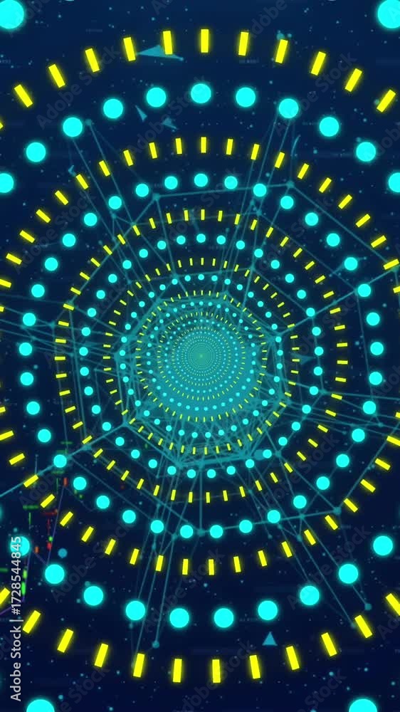 Aufkleber animation of data processing over globe and neon shapes