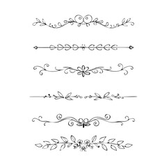 Collection of hand drawn golden text dividers. Calligraphic lines, vintage gold borders and wedding card breaks. Vector isolated flourish ink elements.