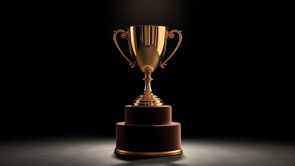 A gleaming trophy on a dark velvet stand, highlighted by dramatic studio lighting.