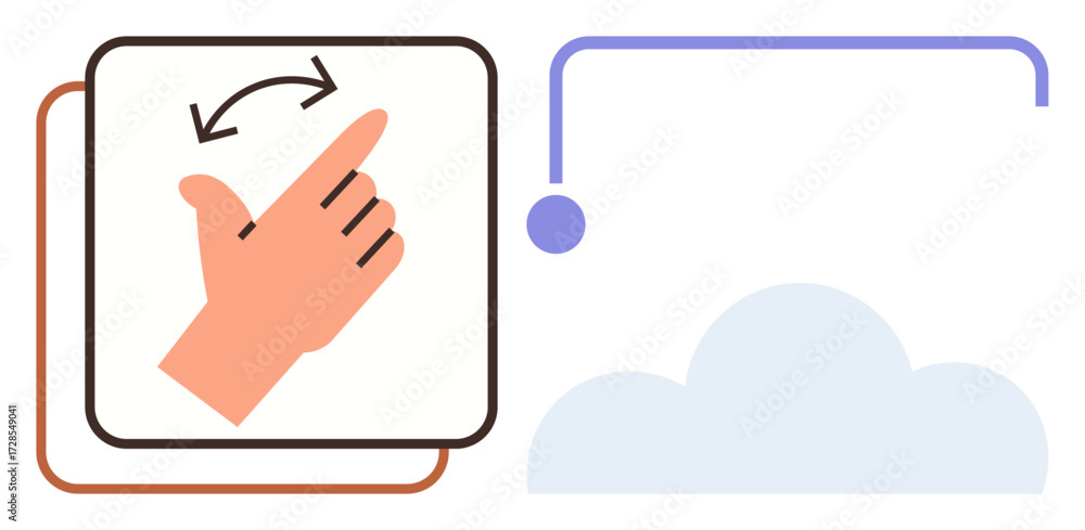 Poster hand swiping gesture enclosed in a frame with two arrows, connecting to a cloud through a line. idea