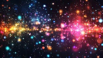 stylized LED panel clusters with bright bursts of light and scattered vector sparkles on black canvas