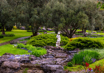 Landscape design in the park on a summer day.