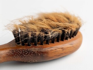Brush covered in pet hair shows signs of grooming after a thorough session with a cat or dog