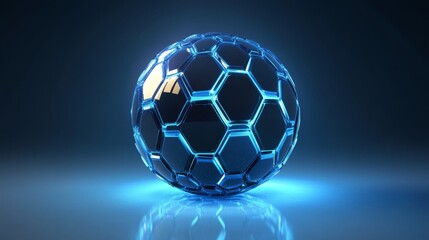 Naklejka premium 3d vector sphere of energy shield hexagon tiles illuminated from within casting gentle reflections on blue plane
