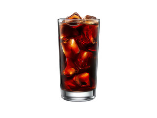 Iced coffee in tall glass with ice cubes refreshing drink, Isolated On White Background, Png Transparent