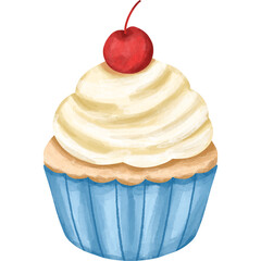 Watercolor Cupcake Dessert Illustration