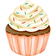 Watercolor Cupcake Dessert Illustration