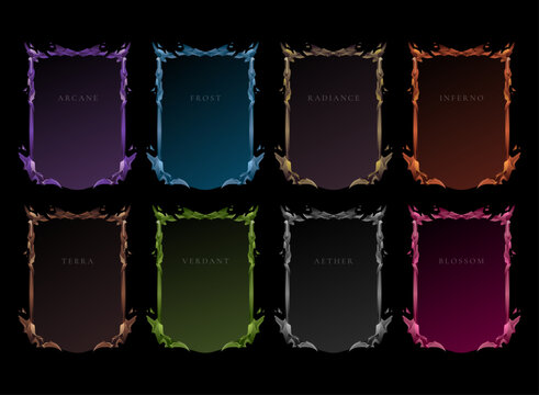 Elemental Fantasy Card Frame Pack &ndash; Arcane, Frost, Radiance, Inferno, Terra, Verdant, Aether, Blossom Borders for RPG TCG, Trading Card Template, Fantasy Deck Builder, and Game UI Design