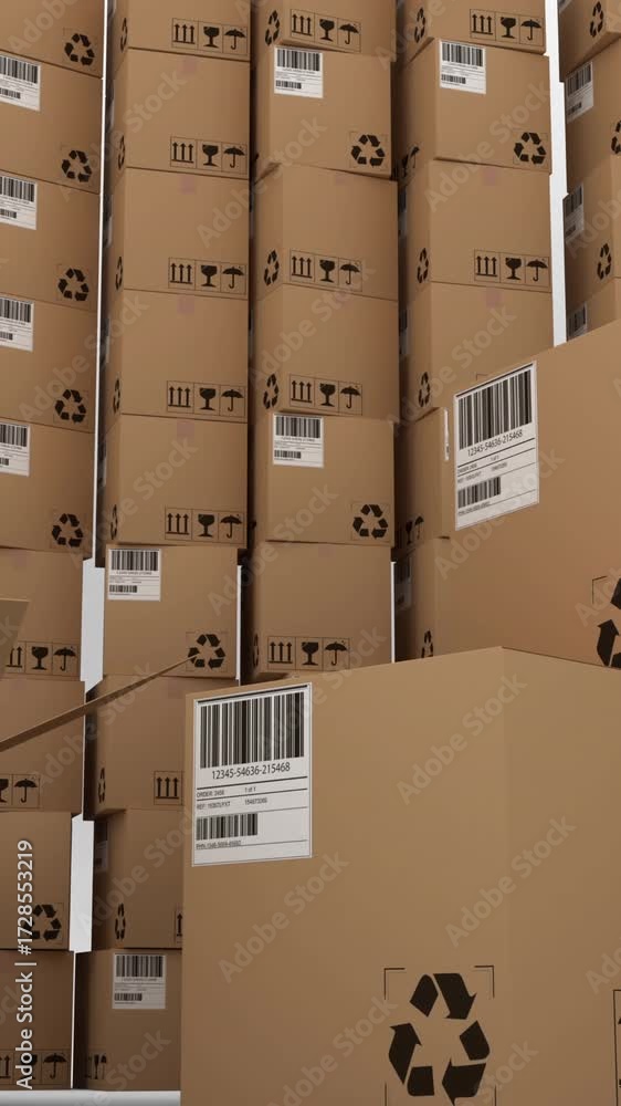 Poster animation of multiple plied and stacked up cardboard boxes