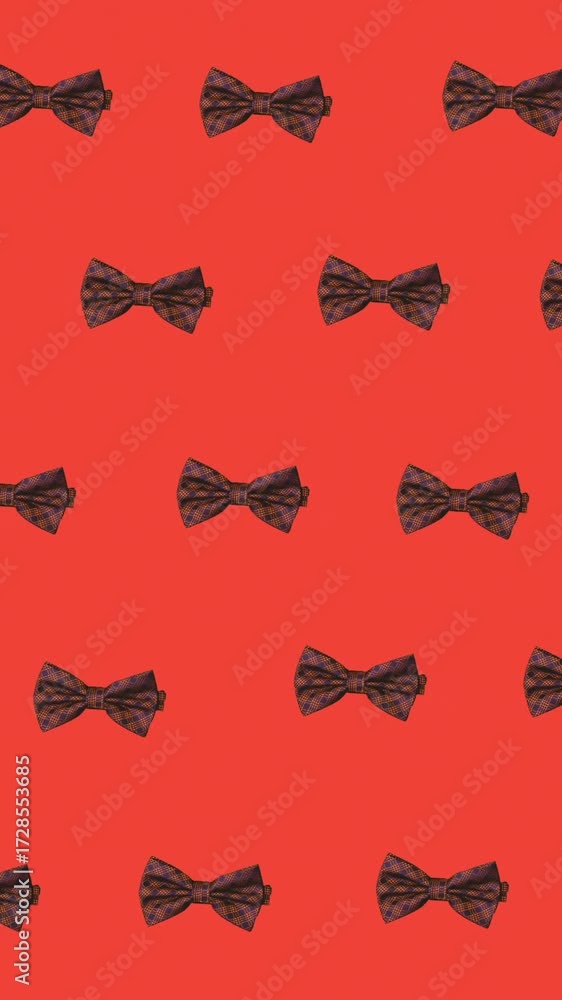 Poster animation of bow ties floating over red background